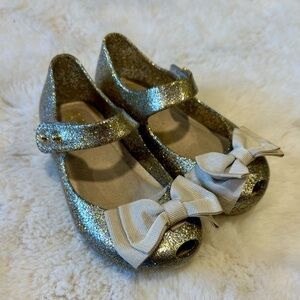 Mini Melissa Ultragirl Glittery Gold Mary Jane Shoes Beige Bow Toddler 8